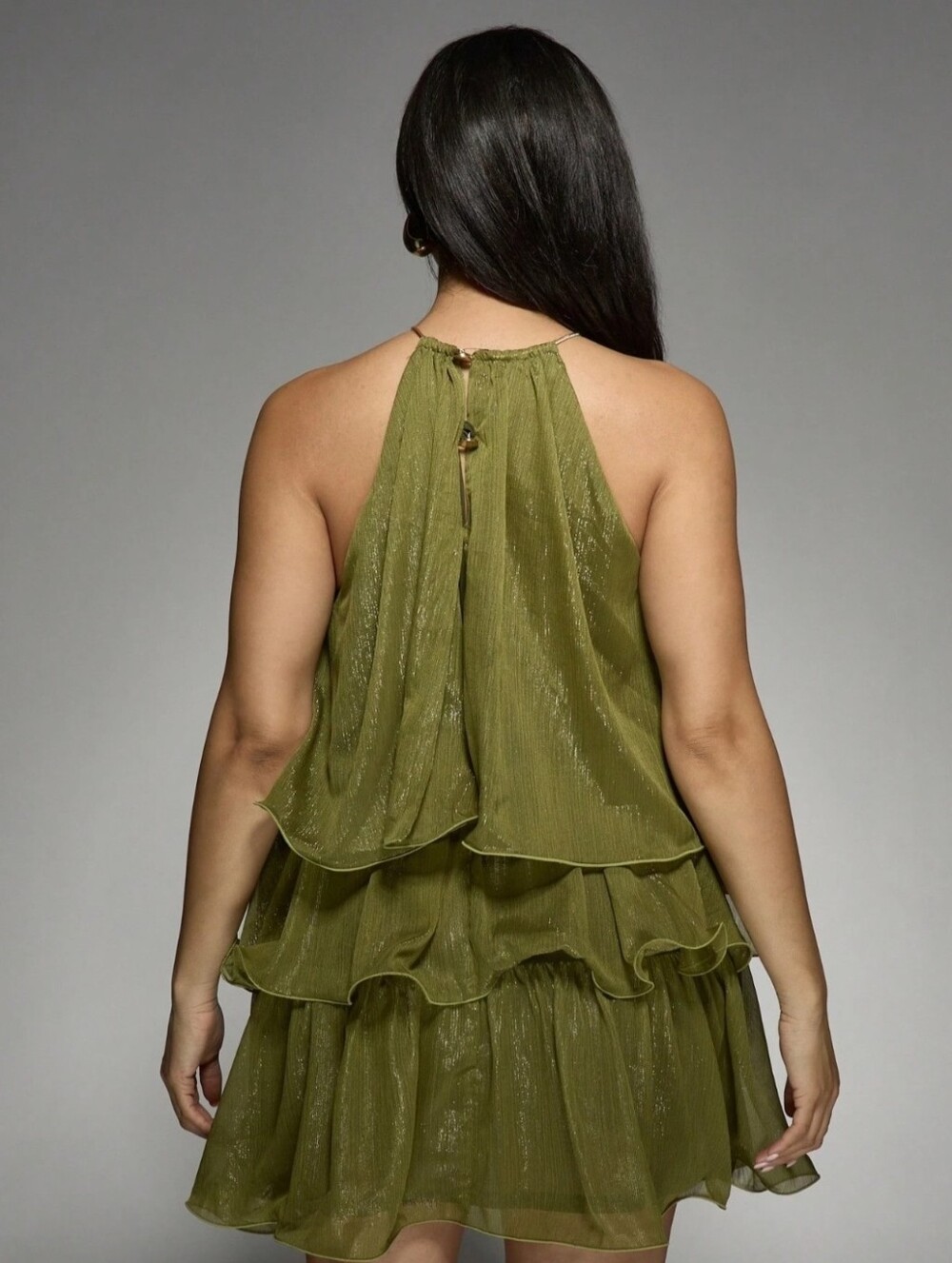 Missguided Olive Halter Tiered Ruffle Mini Dress - Picture 2 of 9